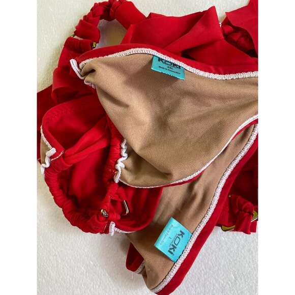 Red Thong Bikini XXL Tassels Koki Swimwear Puerto Rico Sexy Bathing Suit Fringe - Picture 6 of 7